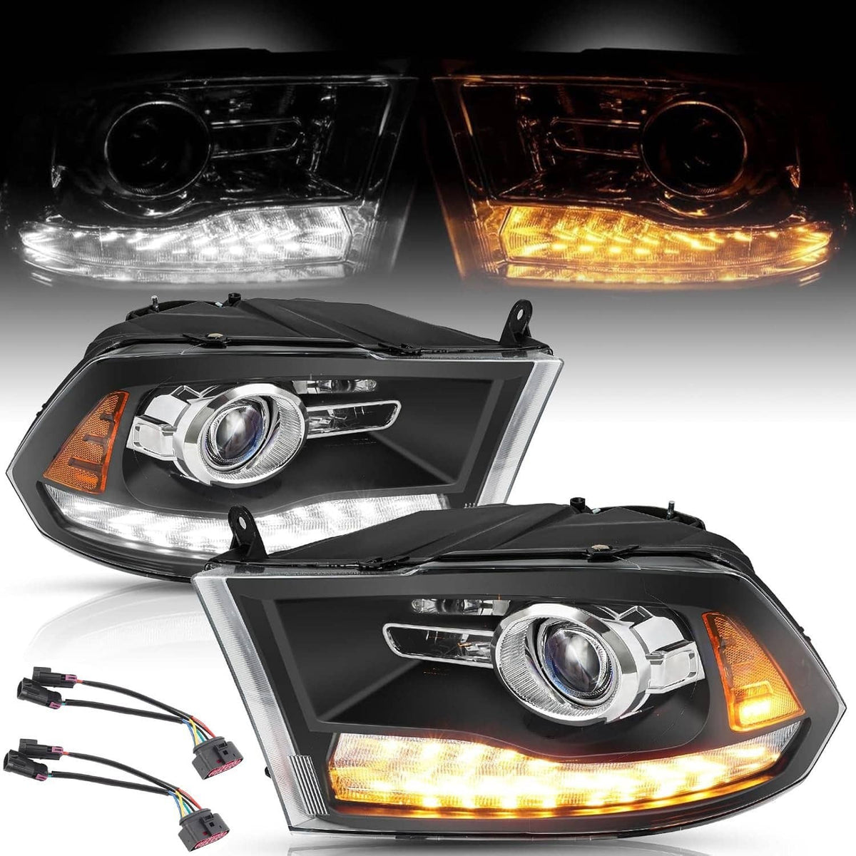 Bethesda Industrial For 2009-2018 Dodge Ram 1500 2500 3500 Black Projector Headlights with LED DRL