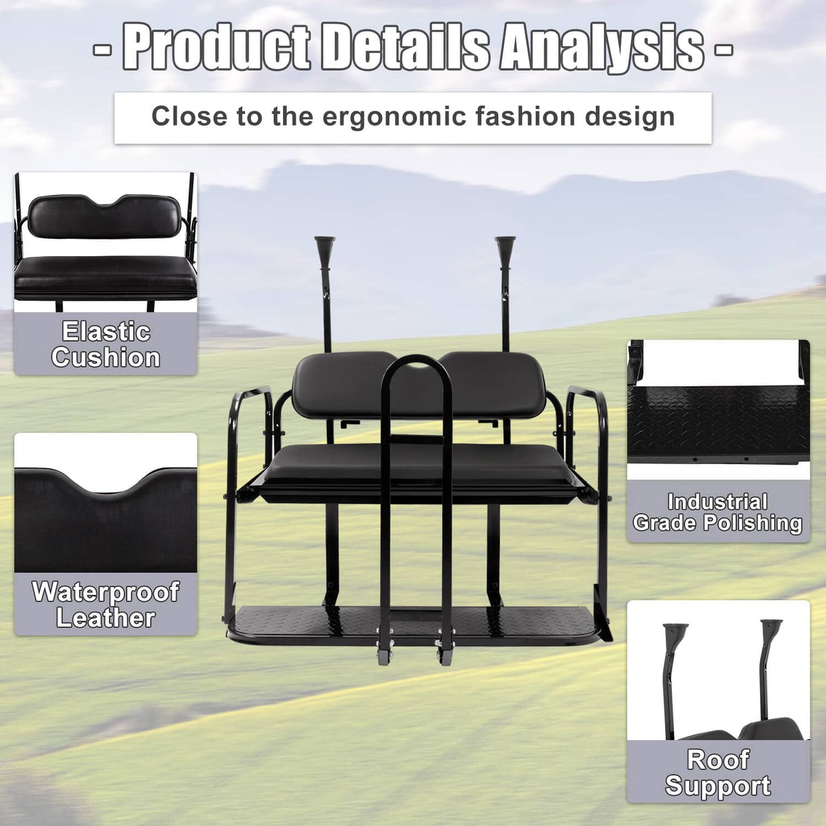 Bethesda Industrial Rear Flip Seat Back Seat Kit For Club Car PRECEDENT/TEMPO Golf Cart w/ Grab Bar