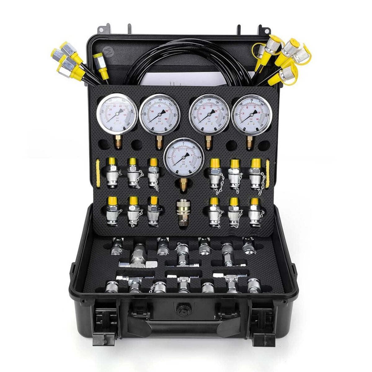 Bethesda Industrial 60Mpa Hydraulic Pressure Test Kit 5 Gauges 13 Couplings 14 Tee Connectors 5 Hose