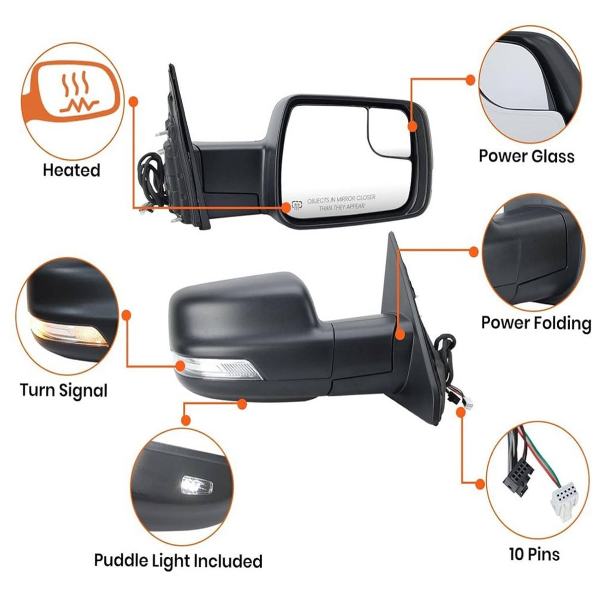 Bethesda Industrial 68276500AH For 2019-2024 Ram 1500  Heated Mirror w/Power Fold Signal Light Right