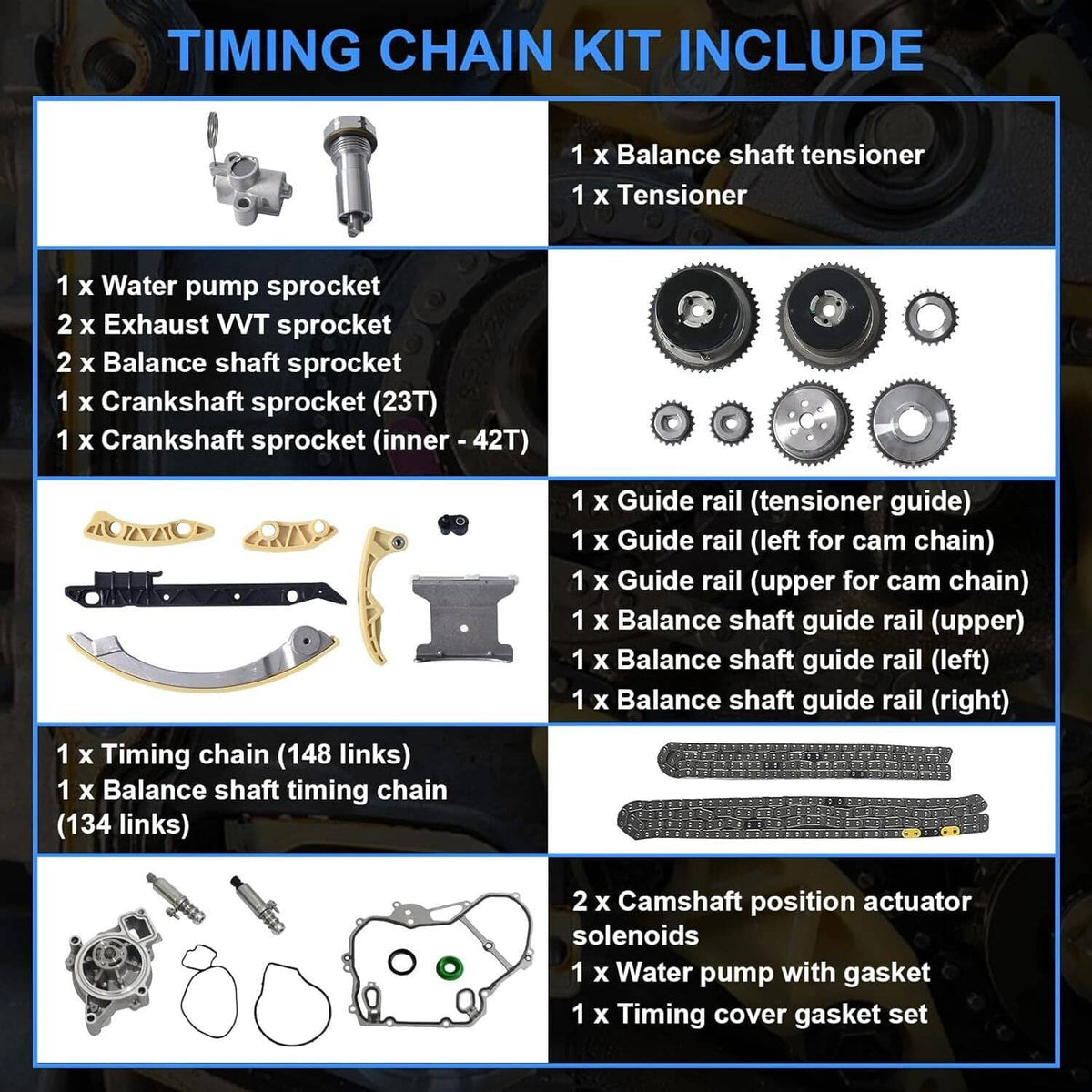 Bethesda Industrial New For GM Terrain Chevy Equinox 2.2L 2.4L Ecotec Timing Chain Kit w/ Water Pump