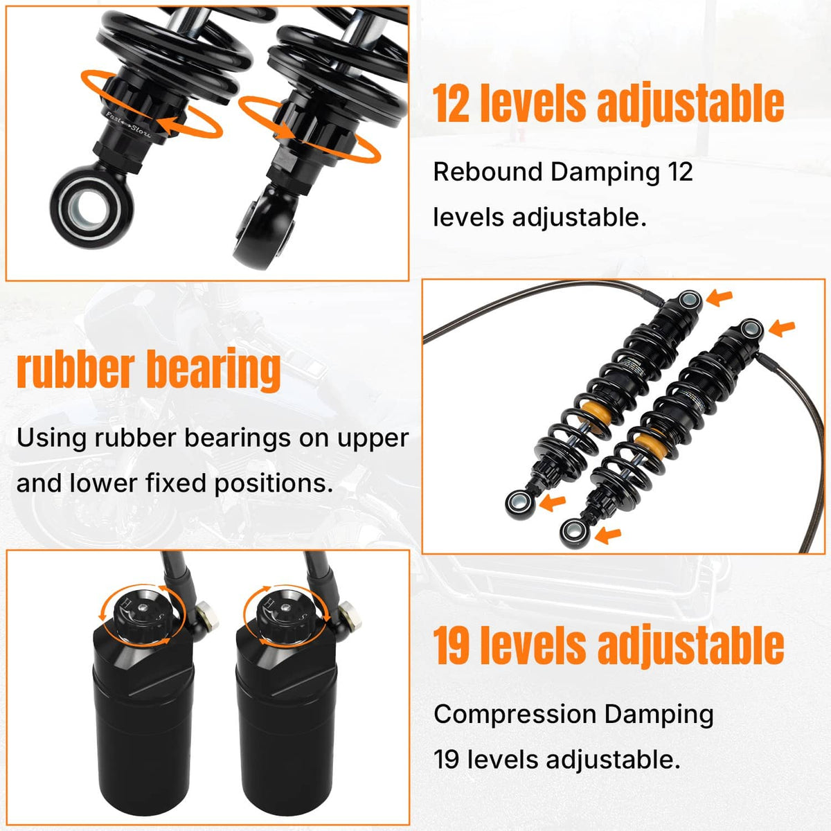 Bethesda Industrial Remote Reservoir Suspension Shocks For Harley Touring Road King/Glide  2014-2025