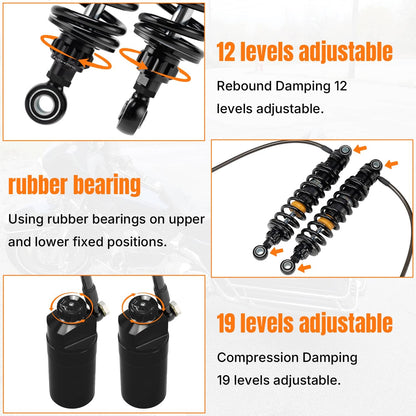 Bethesda Industrial Remote Reservoir Suspension Shocks For Harley Touring Road King/Glide  2014-2025