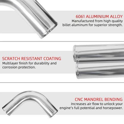 Bethesda Industrial 3" DIY Polished Intercooler Piping w/ U Pipe Red Silicone Coupler + Clamp Kit
