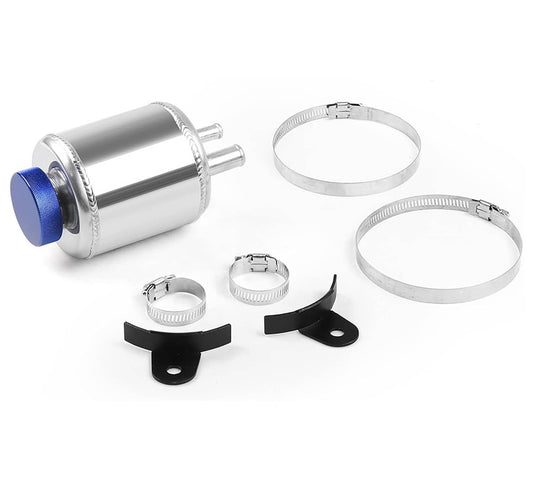 Bethesda Industrial Universal Aluminum Racing Power Steering Fluid Reservoir Tank w/ Clamps Silver