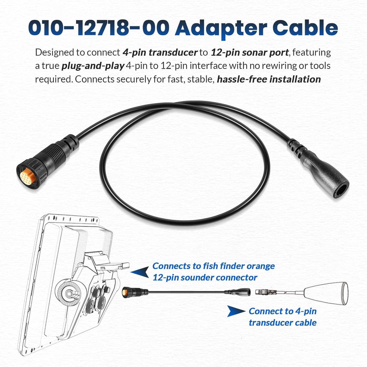Bethesda Industrial for Garmin 010-12718-00 Sounder Adapter Cable, 4- to 12-Pin, for Garmin echoMAP