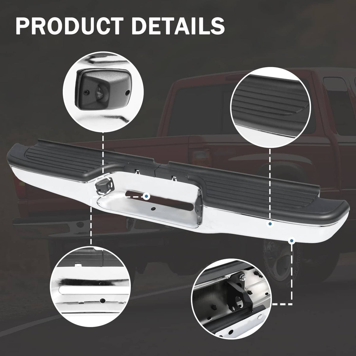 Bethesda Industrial Complete Steel Rear Step Bumper Assembly For Toyota Tacoma 1995-2004 Chrome