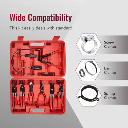Bethesda Industrial Flexible Automotive Hose Clamp Clip Plier Tool Set Swivel Jaw Flat Angled Band