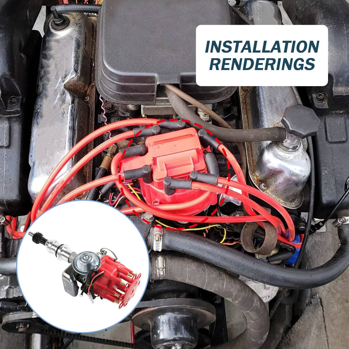 Bethesda Industrial FOR SMALL BLOCK FORD 289-302 Small HEI Distributor + SPARK PLUG WIRES