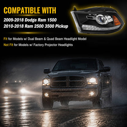 Bethesda Industrial For 2009-2018 Dodge Ram 1500 2500 3500 Black Projector Headlights with LED DRL