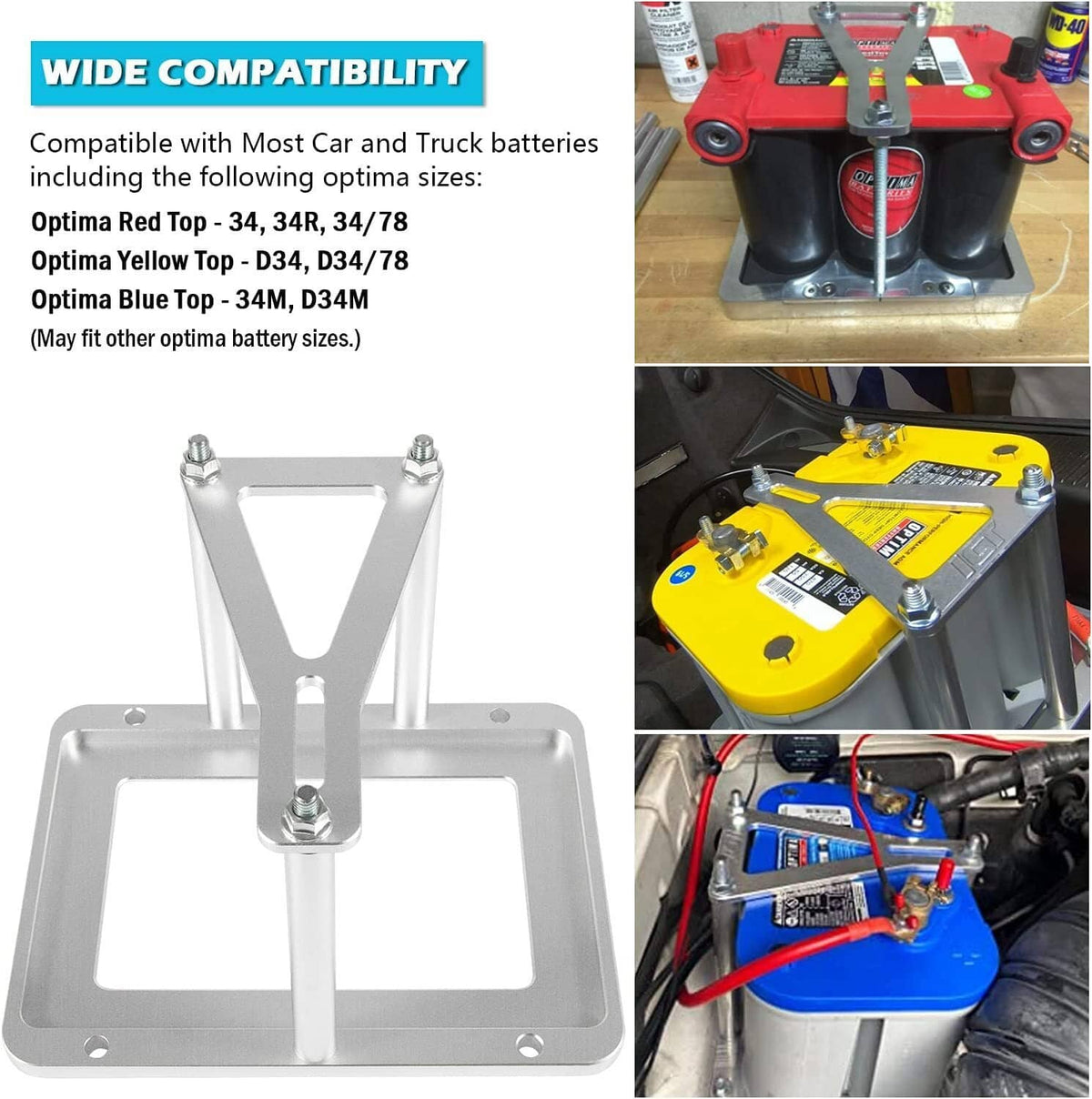 Bethesda Industrial Billet Battery Tray Hold Down Trunk Relocation Box Aluminum Racing Mount 551181