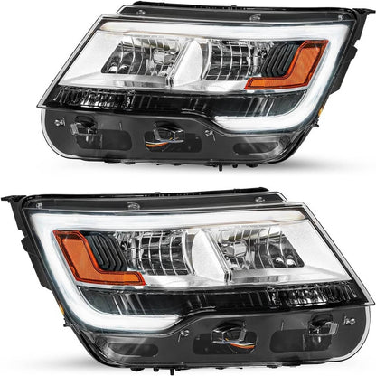 Bethesda Industrial New Pair Headlights Assembly LH+RH For 2016-2019 Ford Explorer Chrome w/ LED DRL