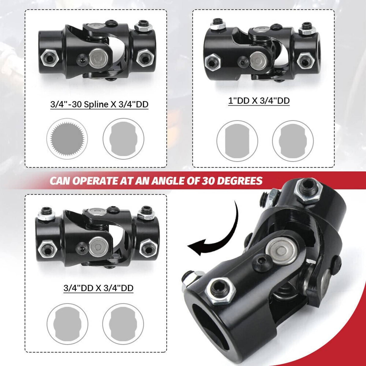Bethesda Industrial Steering Box U Joint 36" Steel Steering Shaft + 3/4" Support Bearing GM - Black