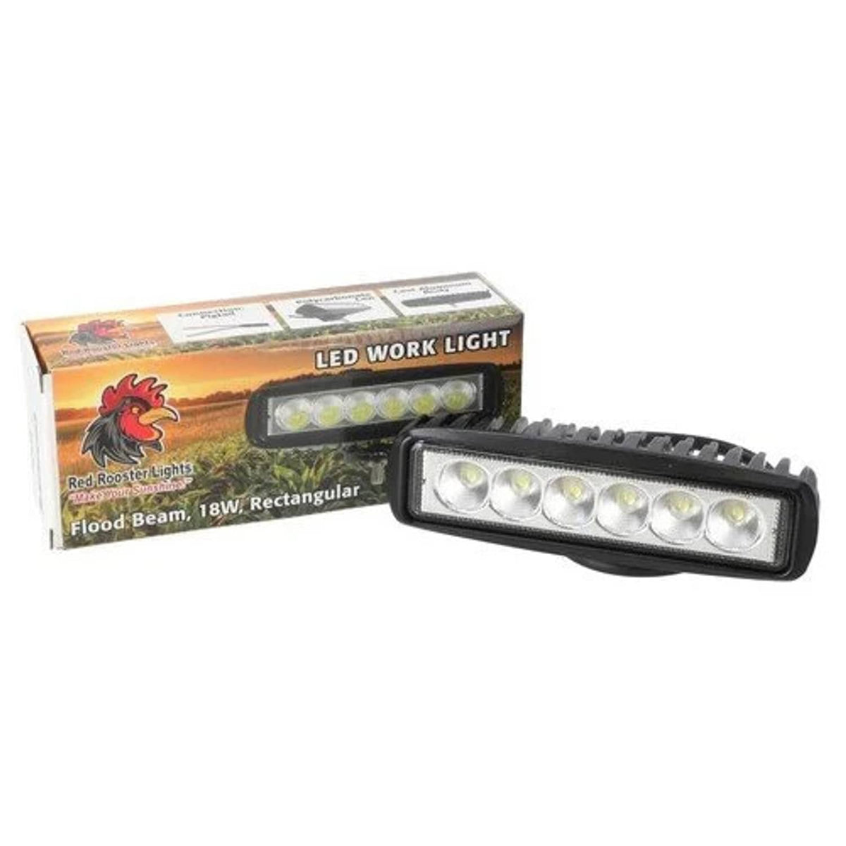 Bethesda Industrial Red Rooster® LED Work Light - 18W Rectangular Flood Beam