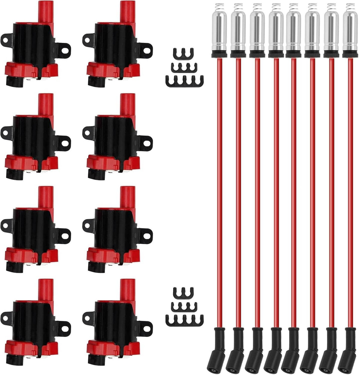 Bethesda Industrial 8Pcs Round Ignition Coil & Wires For Chevy Silverado GMC LS1 LS3 4.8L 5.3L 6.0L