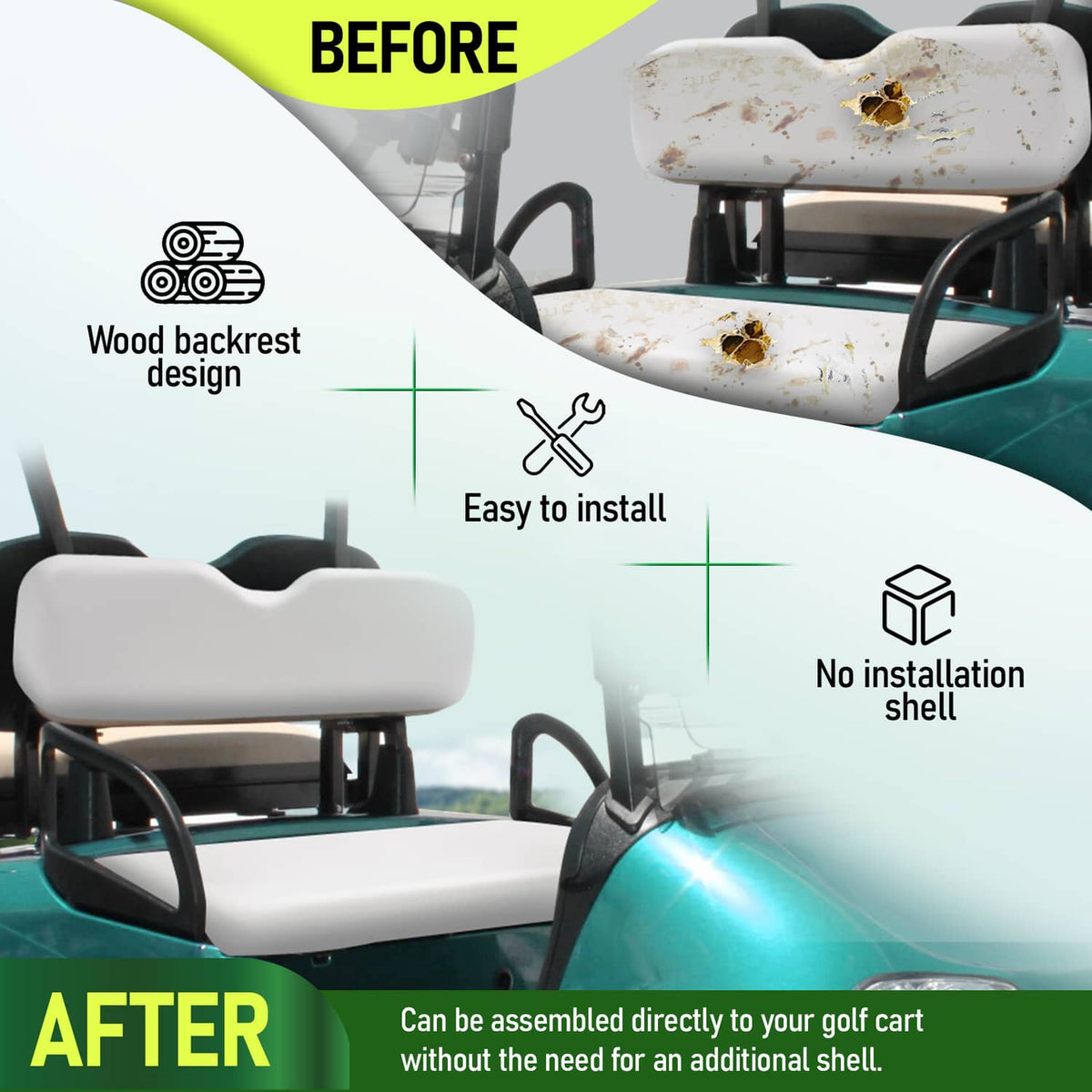 Bethesda Industrial White Golf Cart Front Seat Bottom Cushion Backrest For EZGO RXV 2008-Up Models