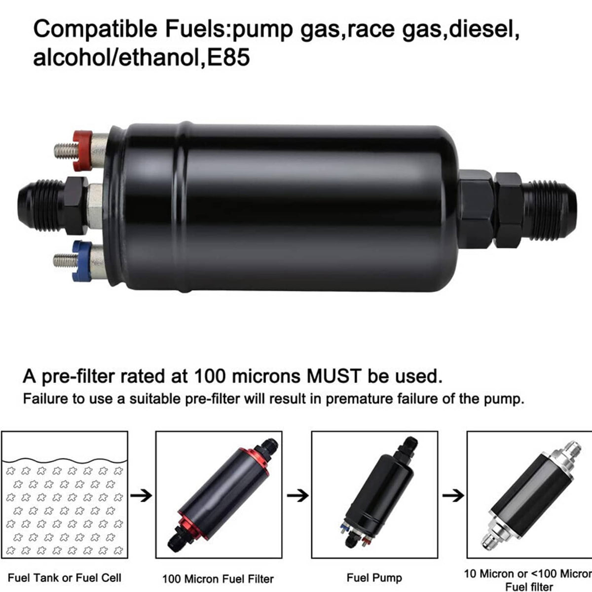 Bethesda Industrial 2L Billet High Flow Swirl Fuel Surge Tank AN6 Fitting & 044 External Fuel Pump