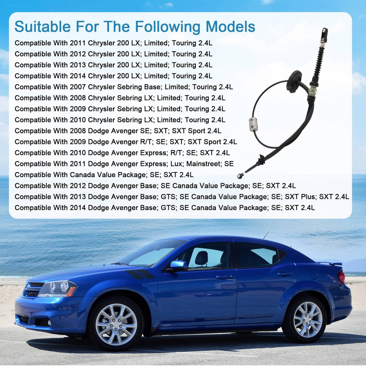Bethesda Industrial Auto Trans Shift Cable Fits Dodge Avenger 2008-2014 Chrysler 200 2011-2014