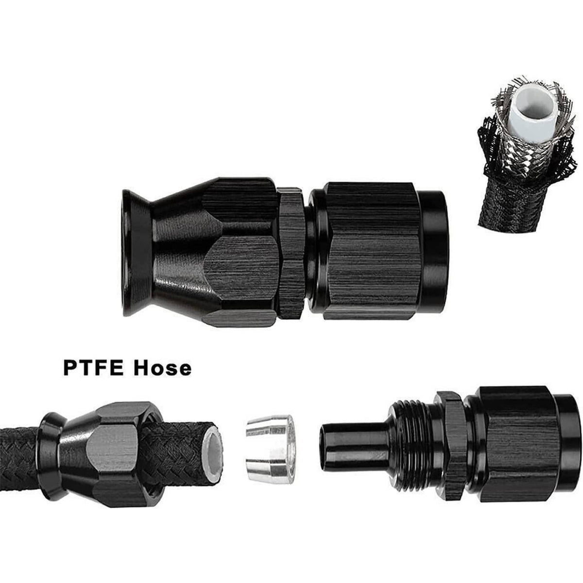 Bethesda Industrial 20FT 6AN 3/8" E85 PTFE LS Swap EFI Fuel Line Fitting Nylon Braided Fuel Kit New