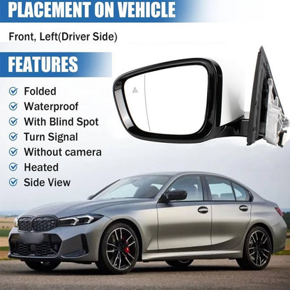 Bethesda Industrial Left Driver Side Mirror w/Blind Spot White For 2019-2023 BMW 320i 330i 330e