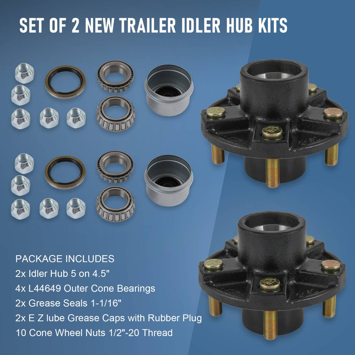 Bethesda Industrial 2 × Trailer Idler Hub Kits 5 on 4.5" 5 Lugs For 2000 lbs Axle 1-1/16" bearings