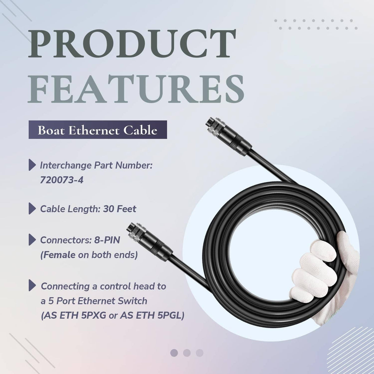 Bethesda Industrial Replace for Humminbird 720073-4 Boat Ethernet Cable AS EC 30E Ethernet Cord 30ft