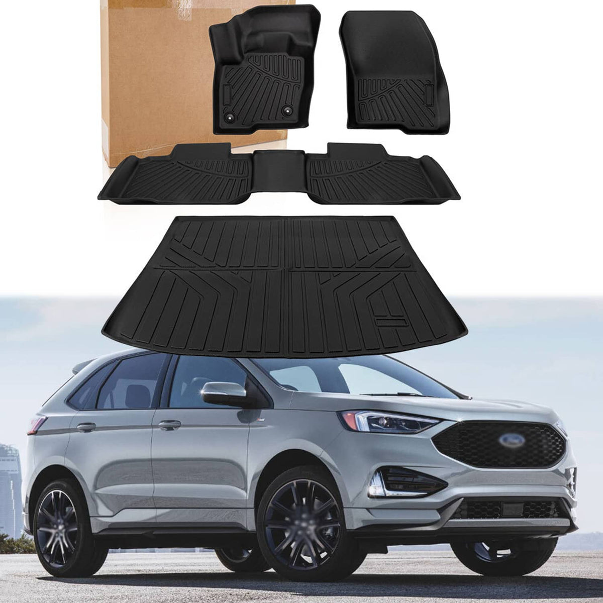 Bethesda Industrial 3D TPE Floor Mats with Cargo Liner Full Set For Ford Edge All Weather 2015-2024