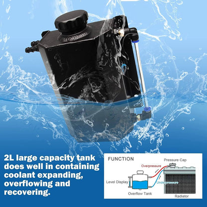 Bethesda Industrial Black 2L Radiator Coolant Overflow Water Bottle Expansion Reservoir Tank +Cap