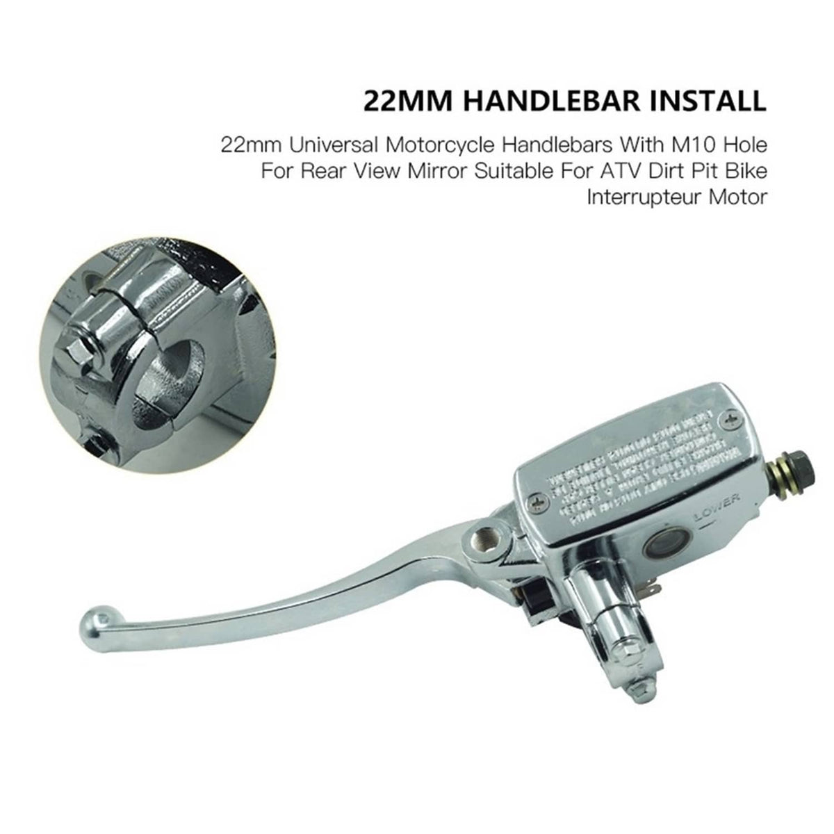 Bethesda Industrial 7/8" Left Motorcycle Handlebar Hydraulic Brake Master Cylinder Lever Chrome