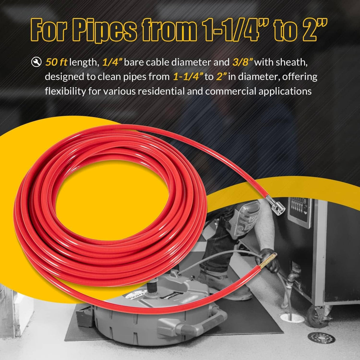 Bethesda Industrial Replace for FlexShaft Cable Assembly 64343 K9-102, 50ft, for 1-1/4” to 2” Pipes