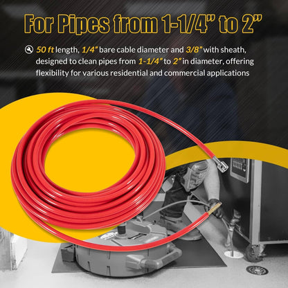 Bethesda Industrial Replace for FlexShaft Cable Assembly 64343 K9-102, 50ft, for 1-1/4” to 2” Pipes