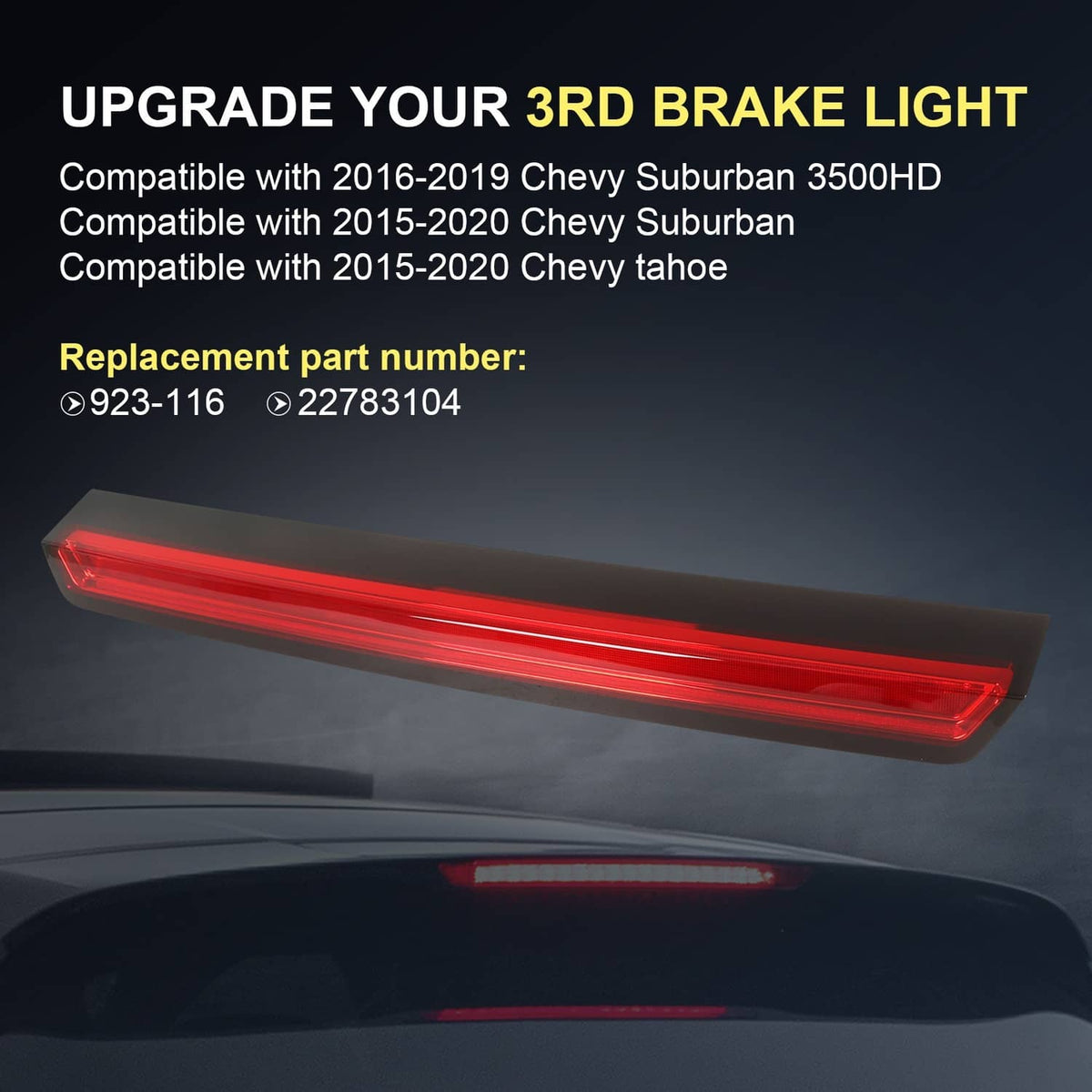 Bethesda Industrial Third 3rd Brake Tail Light Rear Stop Lamp Red led Bar For 2015-20 Tahoe Suburban