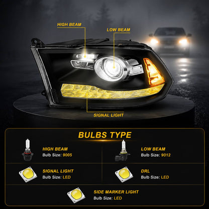Bethesda Industrial For 2009-2018 Dodge Ram 1500 2500 3500 Black Projector Headlights with LED DRL