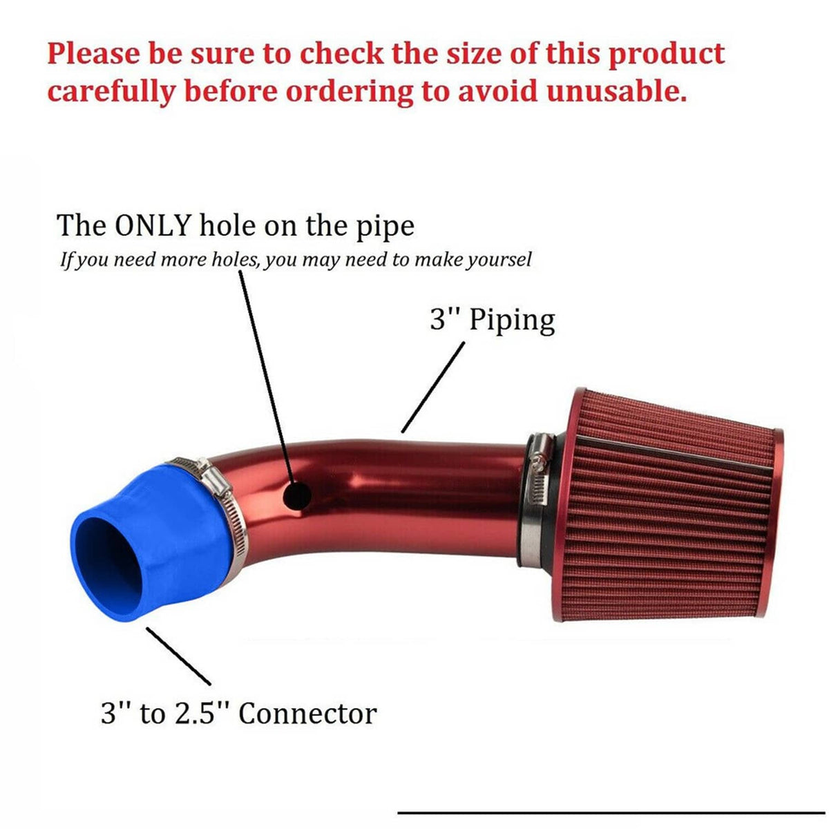 Bethesda Industrial 3" Cold Air Intake Filter Induction Kit Aluminum Pipe Power Flow Hose System