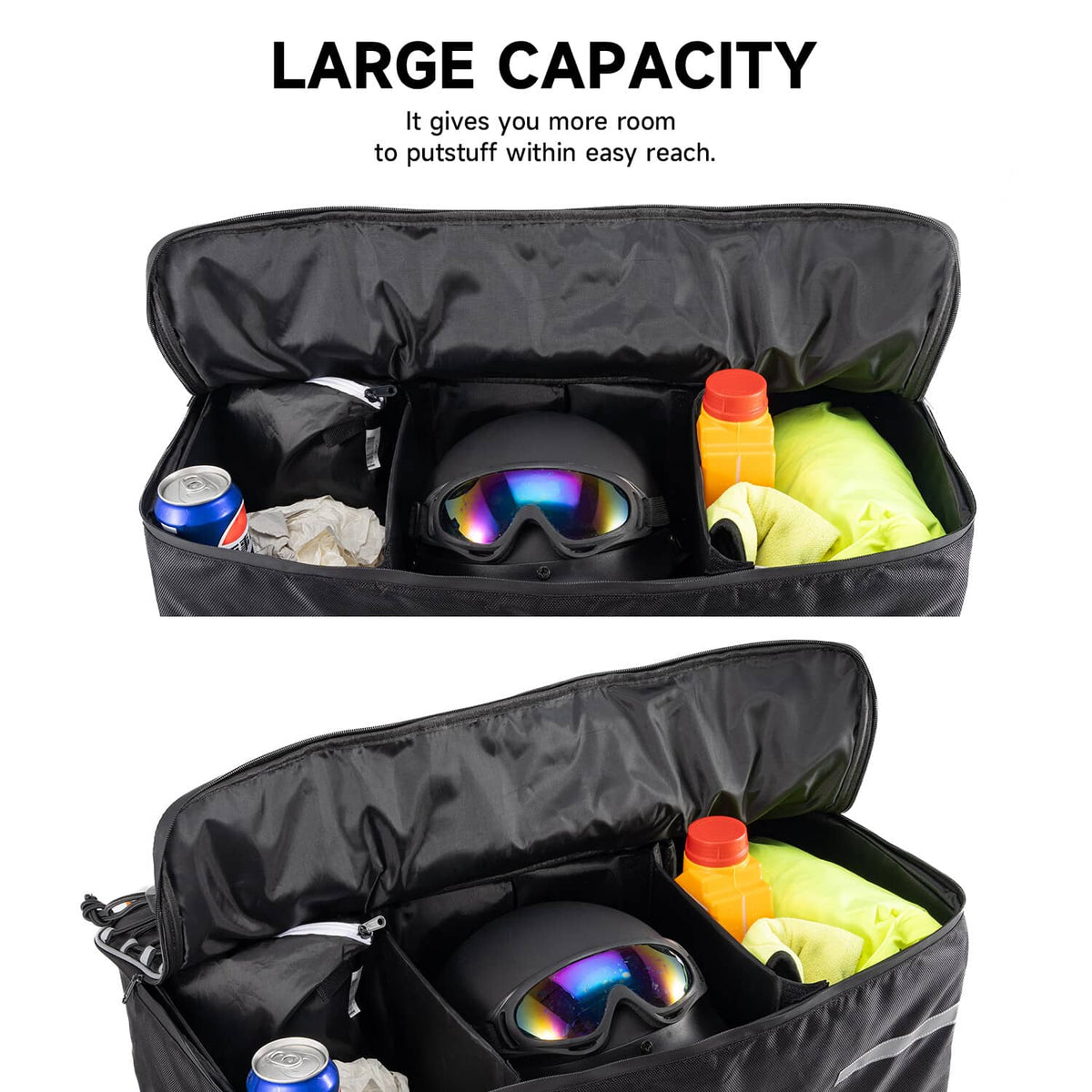 Bethesda Industrial Removable Large ATV Rear Seat Bag Storage Bags Frame Rack Bag w/Cushion Black