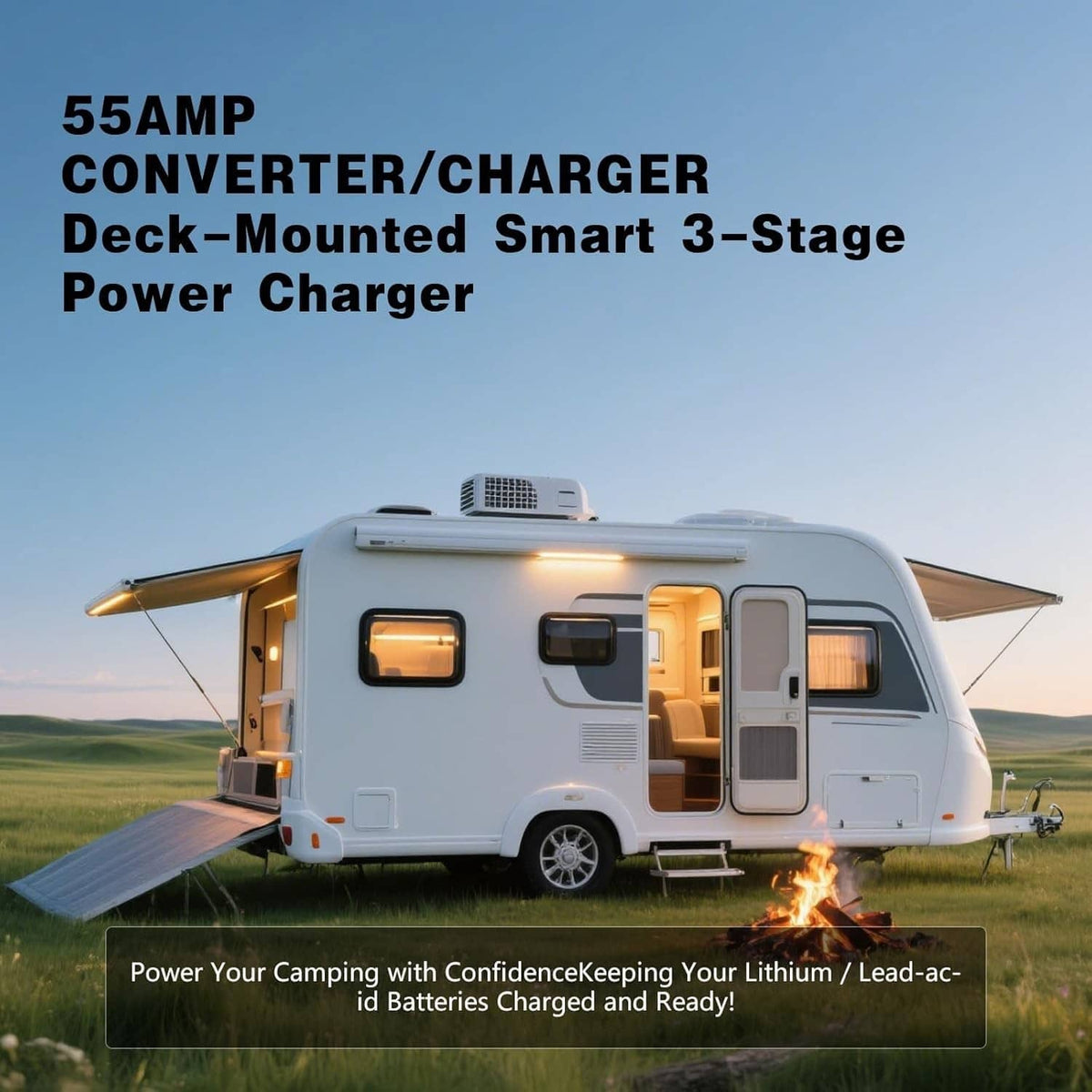 Bethesda Industrial WF-9855 RV Converter 55 Amp Deck Power Converter Charger RV Trailer Camper 12V