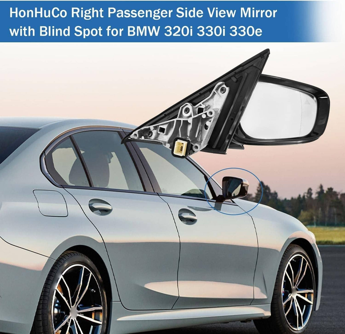 Bethesda Industrial Fits BMW 320i 330i 330e 2019-2023 Passenger Right Mirror With Blind Spot Black