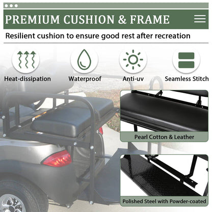 Bethesda Industrial Golf Cart Flip Rear Back Seat Kit Black Cushion For Club Car DS 00-13 w/Grab Bar