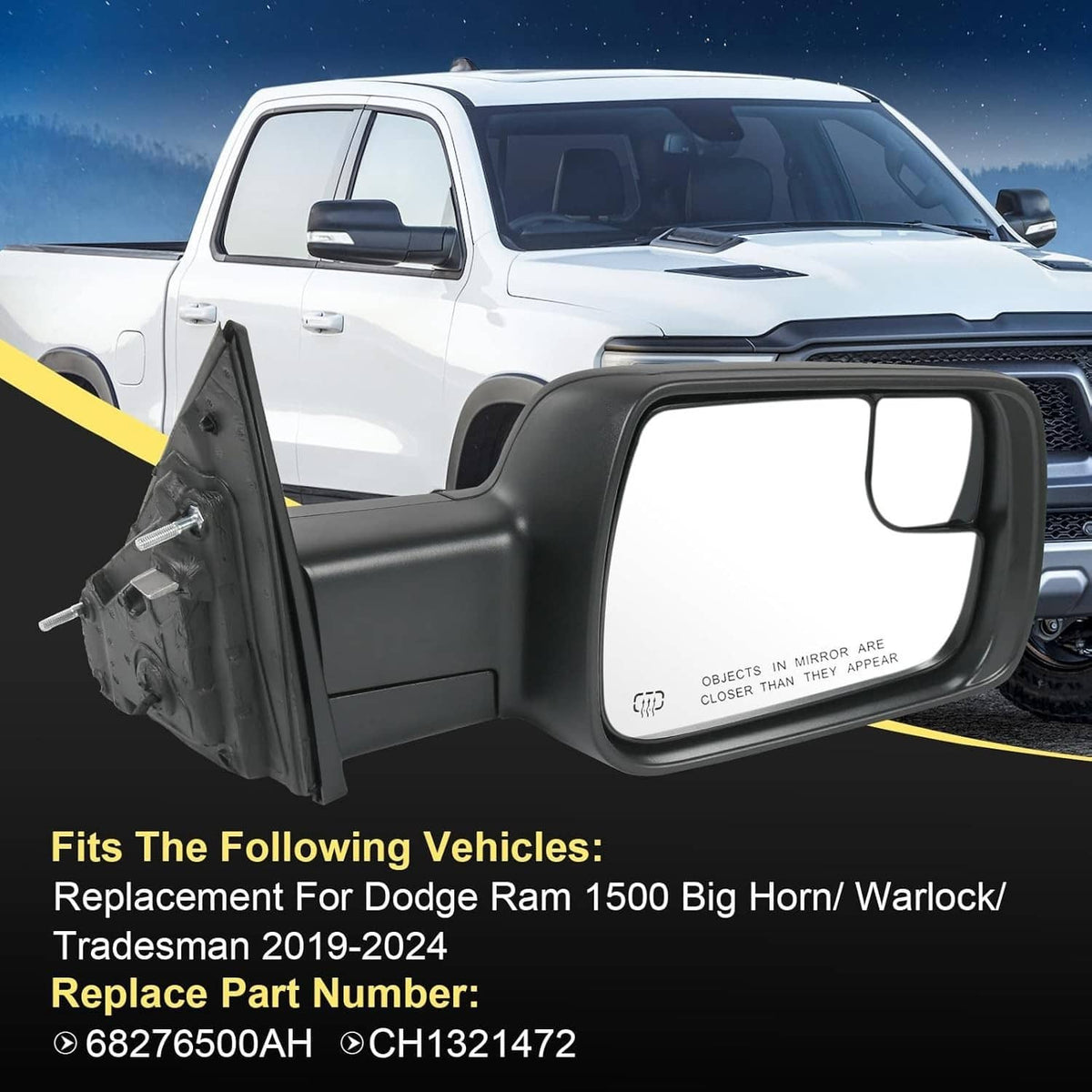 Bethesda Industrial New Heated Mirror w/Power Fold Signal Light Right For 19-24 Ram 1500 68276500AH