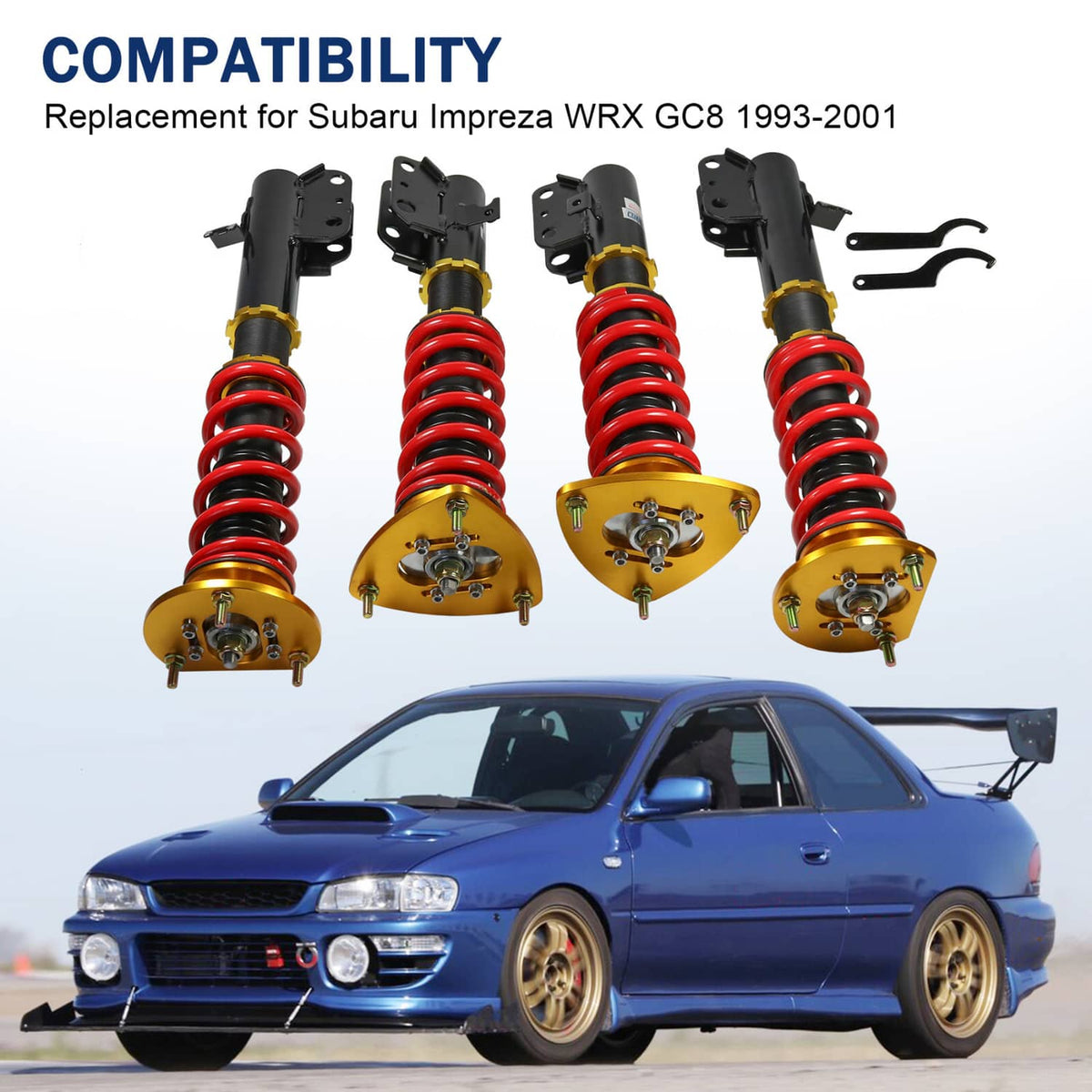 Bethesda Industrial 4X Coilover Struts Shocks Absorbers Adj Height For Subaru Impreza WRX GC8 93-01