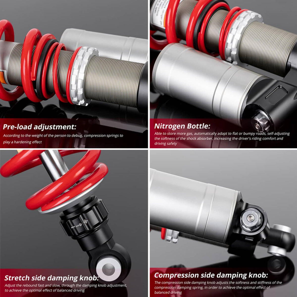 Bethesda Industrial STAGE 5 FRONT & REAR SHOCK ABSORBERS FOR 2009-14 POLARIS RZR 800 S ADJUSTABLE