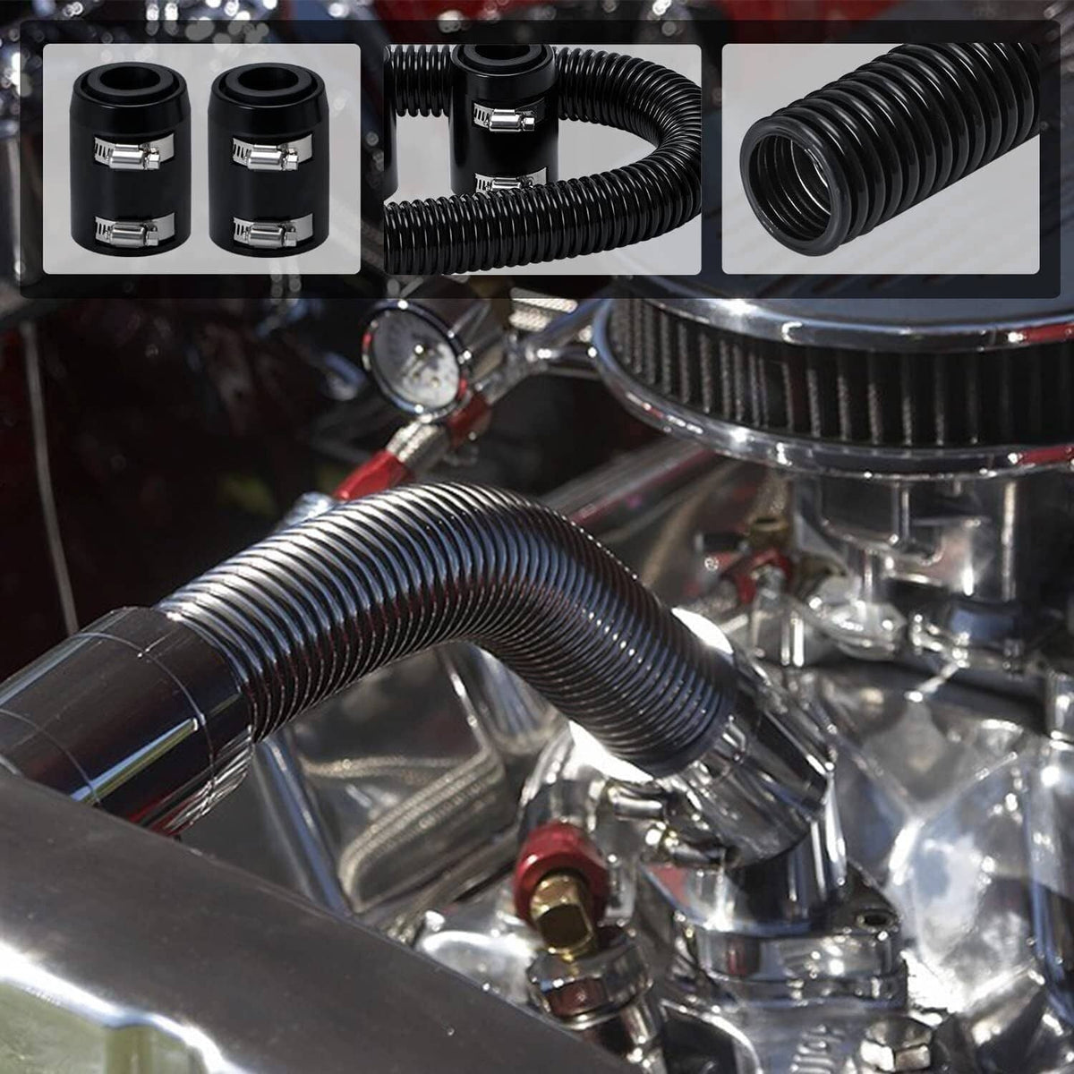 Bethesda Industrial Universal 36'' Stainless Steel Radiator Flexible Coolant Water Hose Kit w/4 Caps