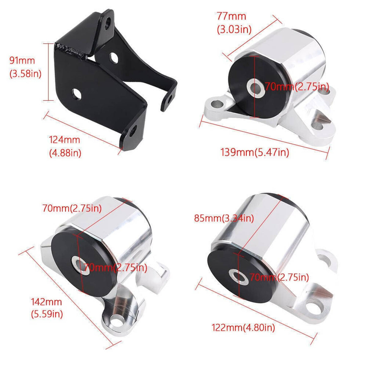 Bethesda Industrial 2 Bolt Engine Motor Mount Kit For 1996-00 Civic EK B16 B20 D16 B D Chrome Billet