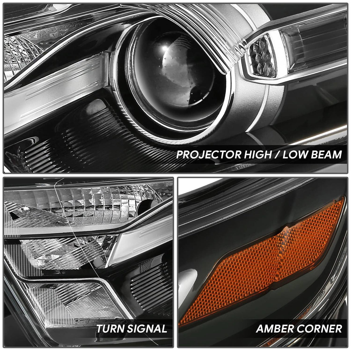 Bethesda Industrial Black Pair Housing Amber Corner Projector Headlight For 2013-2019 Ford Taurus
