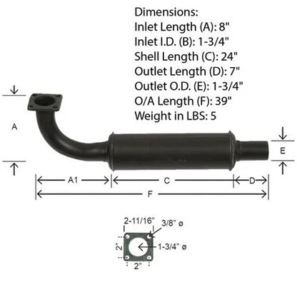 Bethesda Industrial Muffler - Vertical Design Black fits Kubota B1550 B1750 B6200 B7200 15751-12010