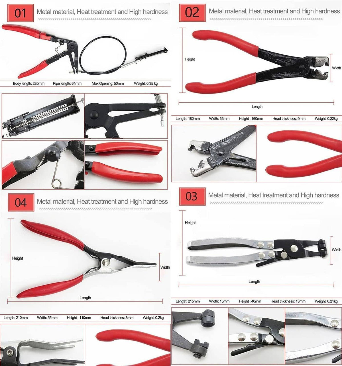 Bethesda Industrial Flexible Automotive Hose Clamp Clip Plier Tool Set Swivel Jaw Flat Angled Band