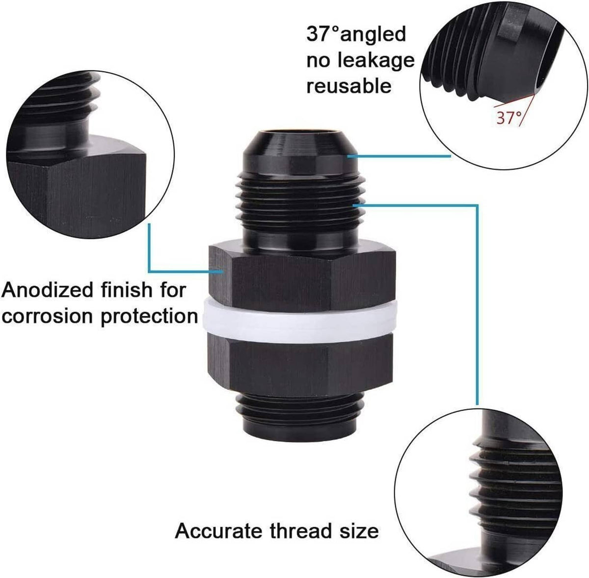 Bethesda Industrial New 2Pcs 10AN AN10 Flare Fuel Cell Bulkhead Fitting With Teflon Washer Aluminum