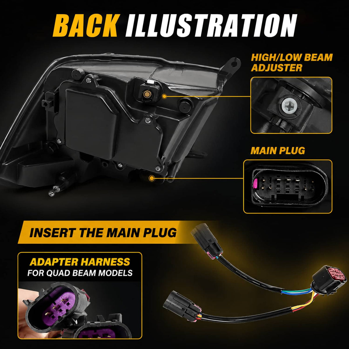Bethesda Industrial For 2009-2018 Dodge Ram 1500 2500 3500 Black Projector Headlights with LED DRL