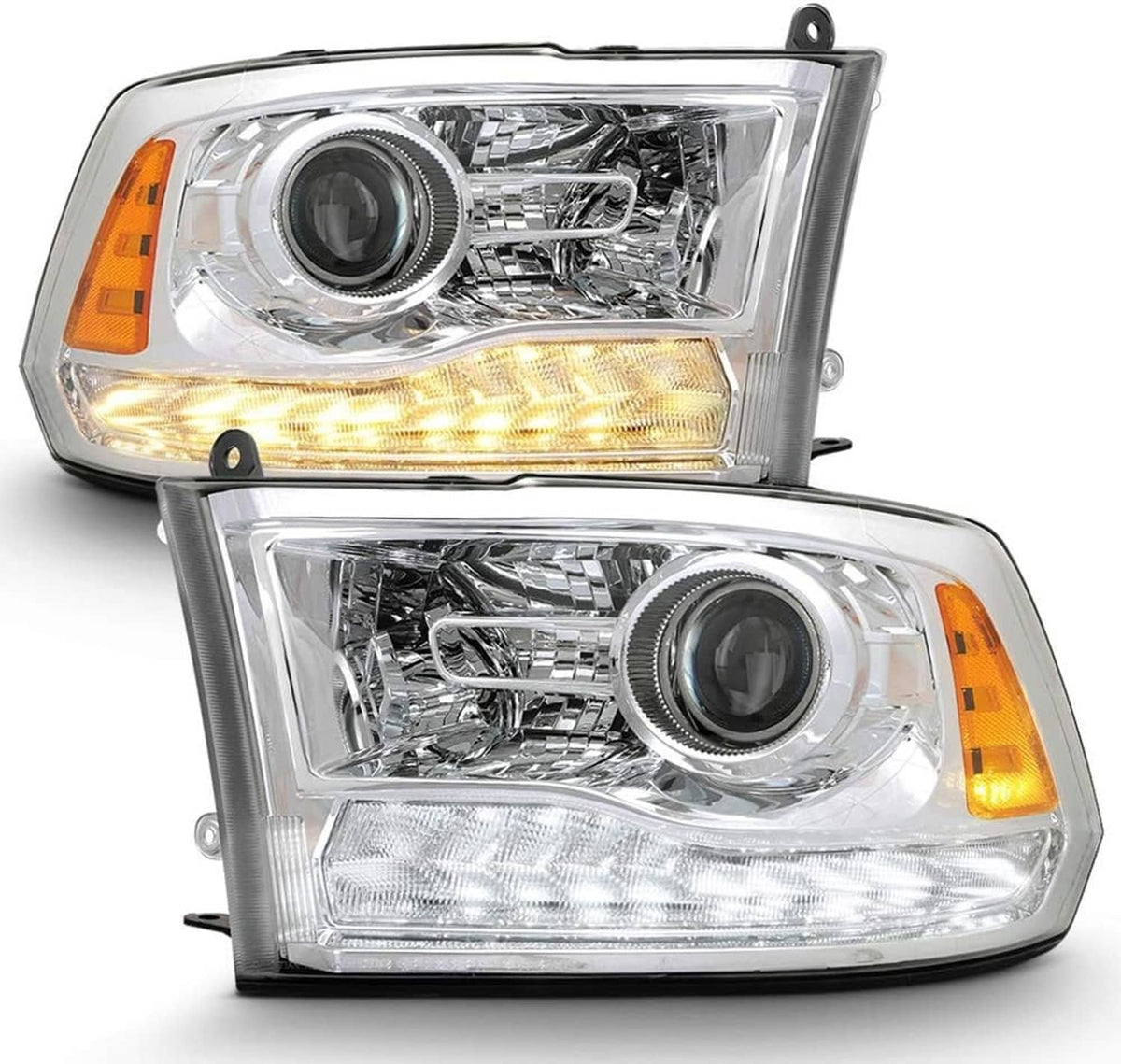 Bethesda Industrial Fit For 2009-2018 Dodge Ram 1500 2500 3500 Chrome Projector Headlights w/LED DRL