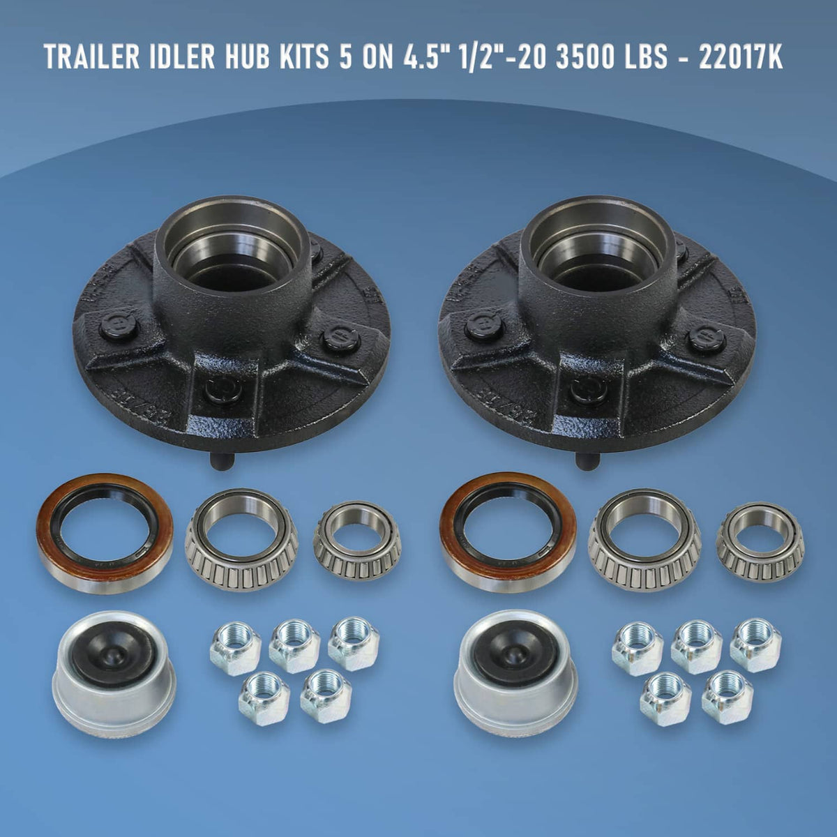 Bethesda Industrial 2PCS Trailer Idler Hub Kits 5 on 4.5 for 3500 lbs Axle - 22017K 1/2"-20 thread
